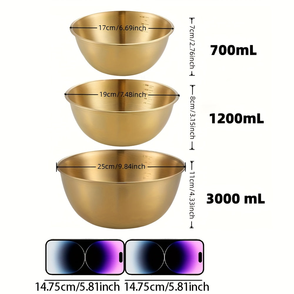 Set of Three Large Steel Mixing Bowls – Extra-Large Bowls for Salads And Food Preparation with Non-Slip Bottoms – Professional-Grade Kitchen Necessities for Hosting – Lightweight, Stackable, And Easy to Clean