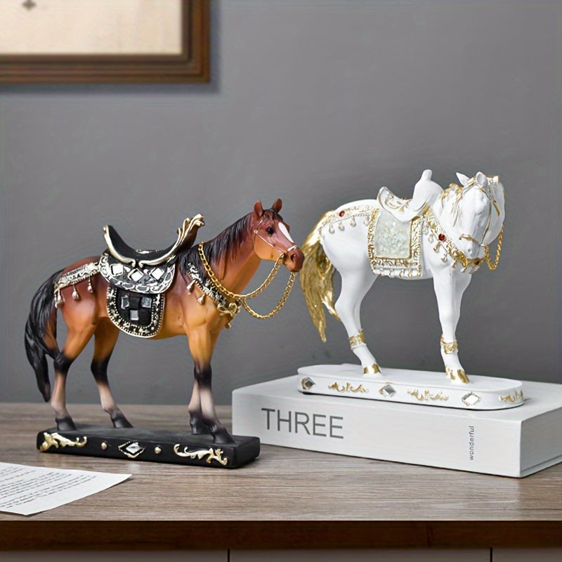 1pc Figura de Cavalo de Resina ABS Elegante - Decoração Moderna de Luxo Leve para Sala de Estar, Escritório ou Mesa de Chá | Design Detalhado de Selim e Arreios | Presente Ideal para Amigos e Formandos, Presente de Formatura | Design de Cavalo Moderno | Artesanato Detalhado, Decoração de Cavalo