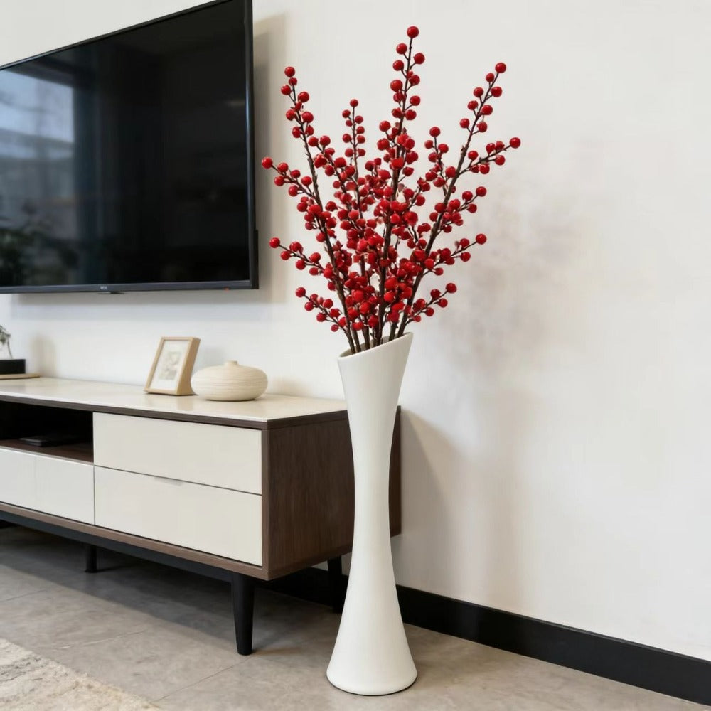 Vaso Grande Minimalista Nórdico | Design Curvo Alto e Moderno, 48.5cm*12cm, Plástico Espesso Resistente a Quedas, Estrutura Sólida, Fácil de Limpar e Manter, Adequado para Flores Frescas, Secas e Artificiais, Ideal para Sala de Estar, Hall de Entrada