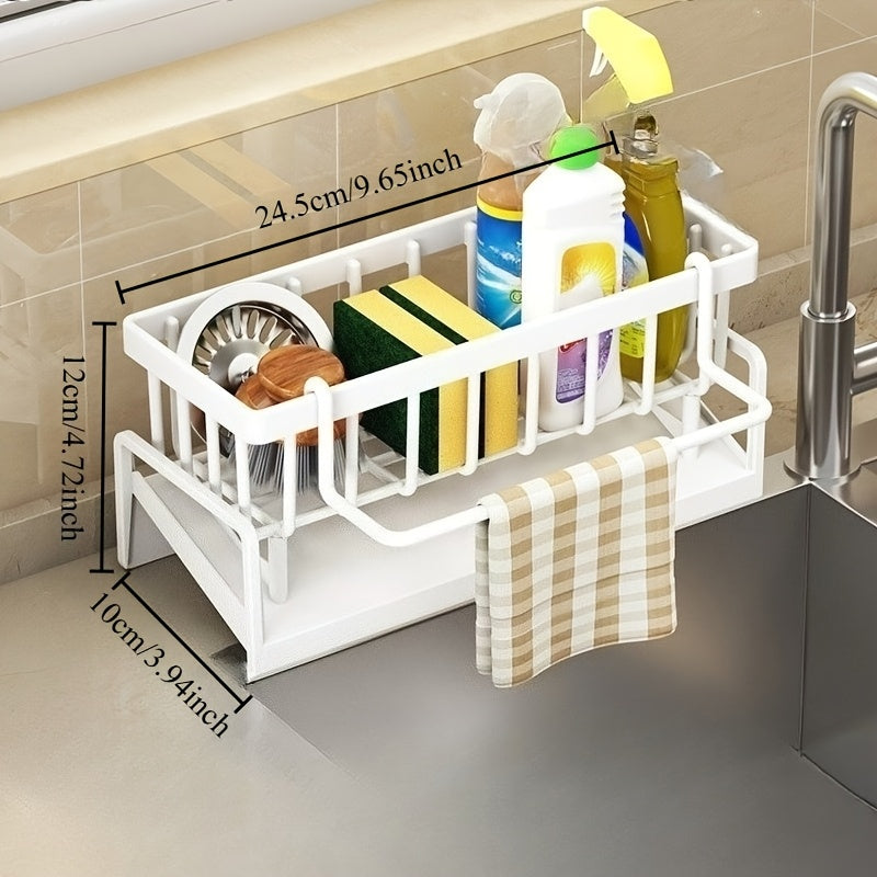 1 Conjunto de Pano de Louça de Plástico Versátil e Suporte de Esponja - Compacto, Robusto, Fácil de Limpar, Projetado para Montar em Torneiras - Ideal para Organizar e Armazenar em Cozinhas e Casas de Banho