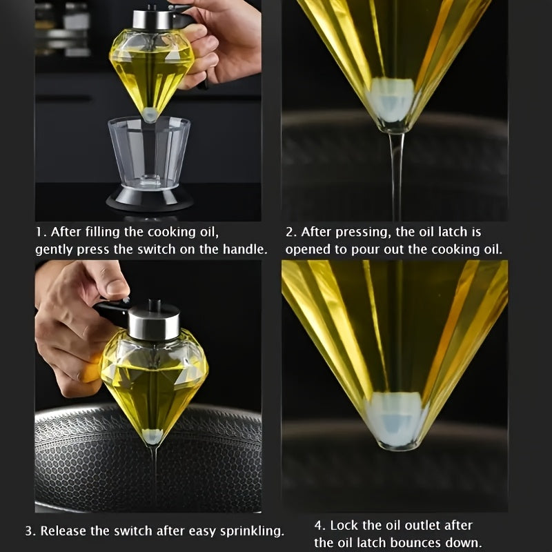 LDQ 200ml No-Drip Glass Honey Dispenser - Stylish Diamond Pattern, Black & Clear Design, Perfect for Syrup, Sauce & Honey Storage, Ideal for Kitchen & Dining Use