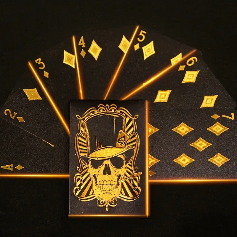 1 conjunto de Cartas de Baralho Caveira Preta à Prova d'Água em Plástico com Folha Negra | Flexíveis para Piscina, Praia e Truques Mágicos | Duráveis e Laváveis | Ideal para Festas ao Ar Livre