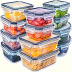 8 un. Recipientes transparentes para armazenamento de alimentos com tampa flip-top, potes plásticos à prova de vazamentos e seguros para micro-ondas/freezer, organização de despensa hermética em vários tamanhos para alimentos secos, frutas, legumes, massas (reutilizáveis), recipiente PP.