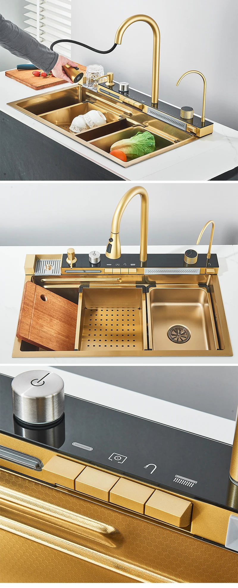 Pia de Cozinha em Aço Inoxidável com Display Digital e Torneira Cascata