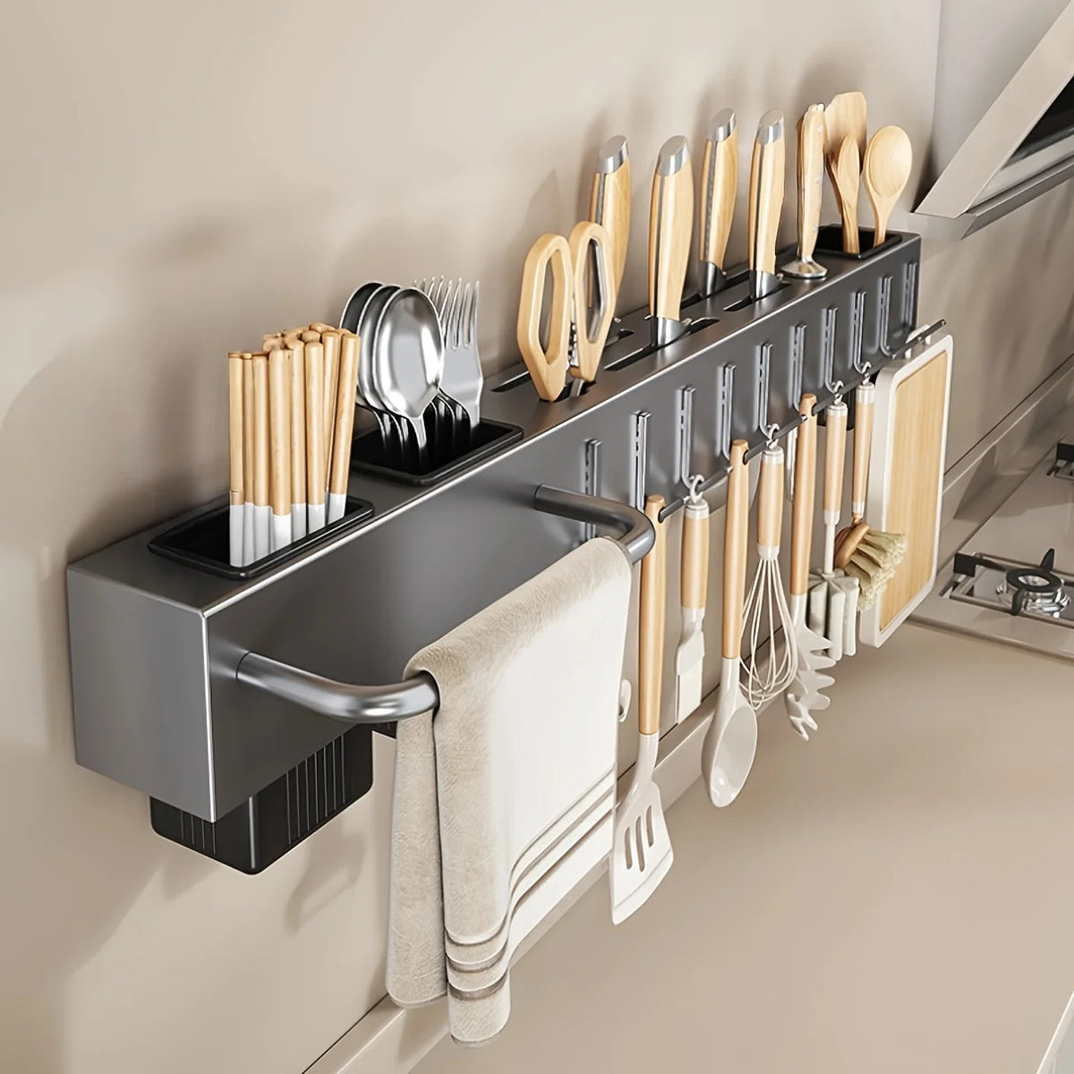 Suporte de Parede para Utensílios de Cozinha em Aço Carbono