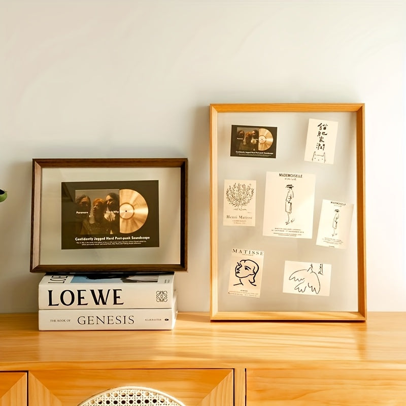 1 peça Moldura Flutuante 8,5x11, 8x10, 6x8, Moldura de Vidro Dupla Camada, Moldura de Madeira, Exibe Fotos de até 21,59x27,94 cm em Qualquer Tamanho, Montável na Parede ou de Apoio de Mesa, Madeira Natural