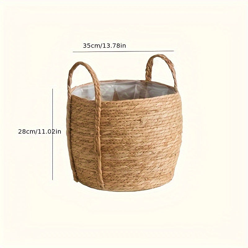 Cesto de Flores Redondo Grande em Seagrass Tecido à Mão Estilo Boho Chic - Decoração para Interior/Exterior, Perfeito para Casa & Jardim