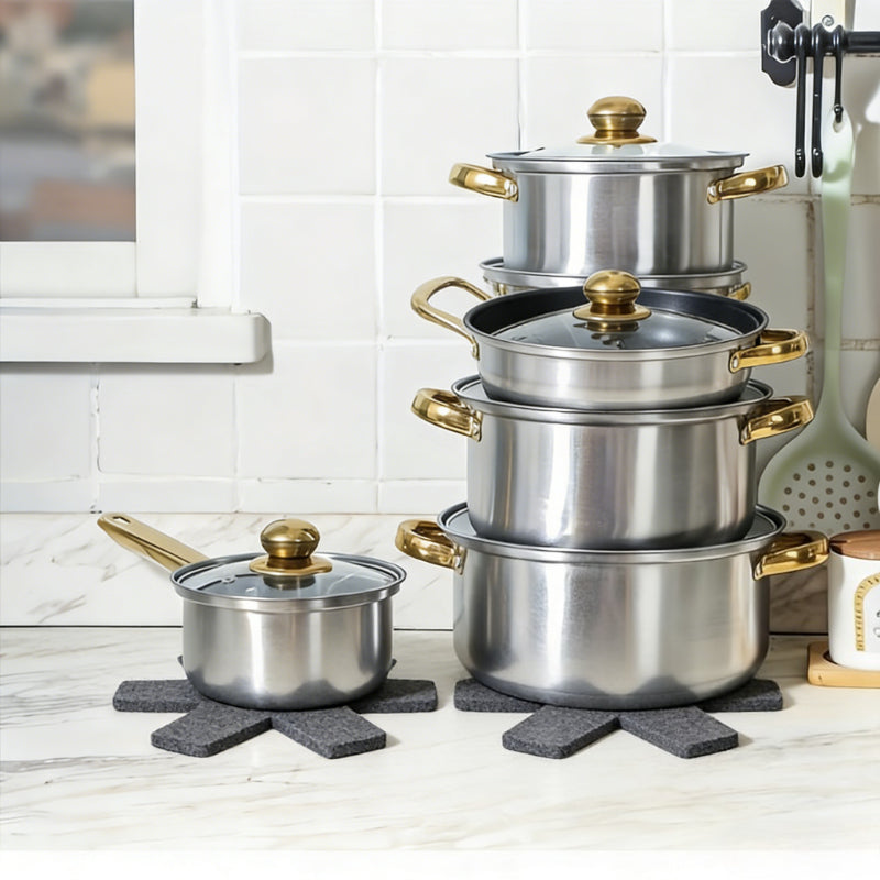 14 Peças Conjunto de Frigideira Preta com Protetores de Panela - Resistente ao Calor, Adequado para Vários Tamanhos de Protetores de Panela para Todos os Fogões, Protetores de Panela Profissional para Frituras e Salteados