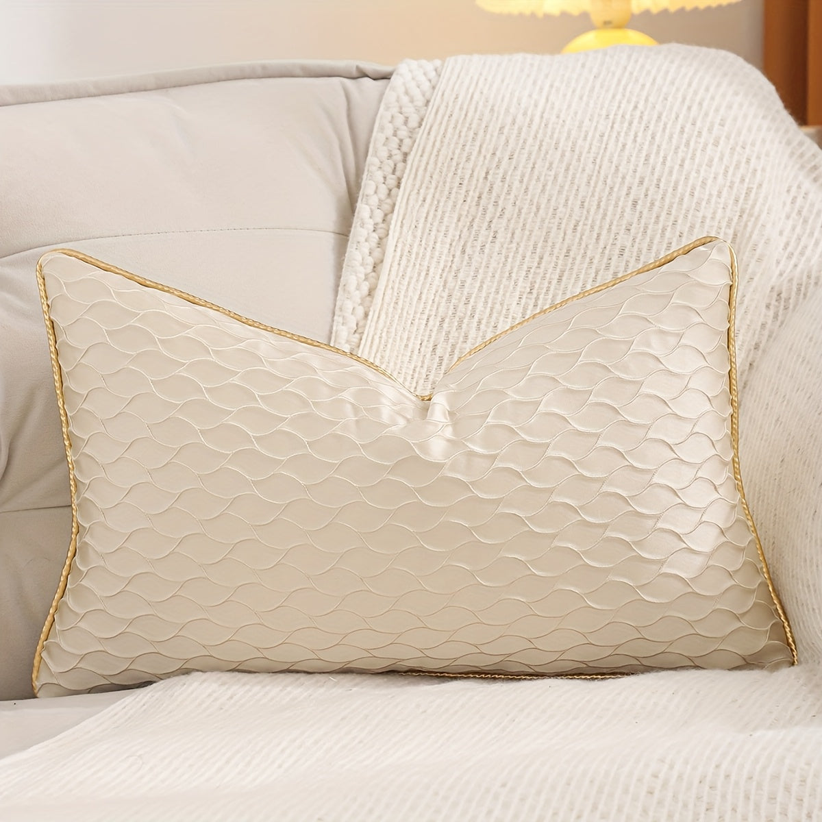 1 Peça de Fronha Decorativa Jacquard Dourada, Decoração Falsa para Sala de Estar