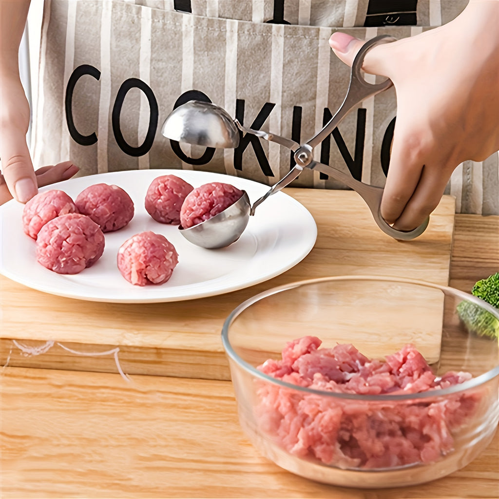 1 unidade de colher de gelado e formador de bolas de carne em aço inoxidável - Antiaderente, ferramenta fácil de apertar para fazer bolinhos de arroz perfeitos, cake pops e colheres de gelado | Apresenta um pega antiderrapante e é lavável na máquina de lavar louça, um gadget de cozinha prático
