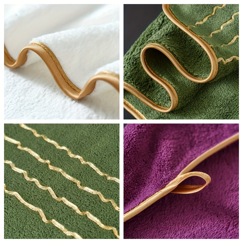 Conjunto de 2 Toalhas de Banho e Toalhas de Mão Modernas às Riscas em Coral Fleece, com Super Absorvência, Medindo 70*140Cm/27.5*55 Inches e 35*75Cm/13.33*29.01 Inches, Perfeitas para Casas de Banho, Ginásios, Festas, Presentes, Feriados e Hotéis