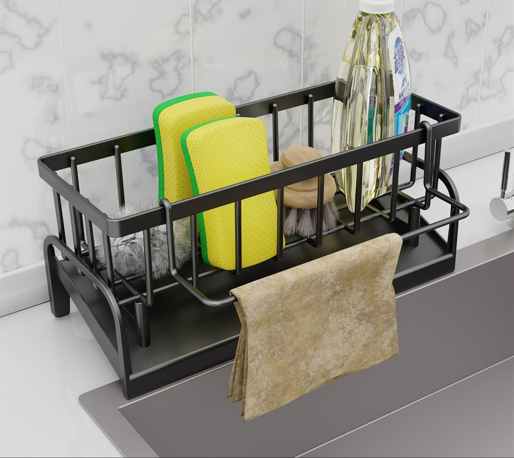 1 Conjunto de Pano de Louça de Plástico Versátil e Suporte de Esponja - Compacto, Robusto, Fácil de Limpar, Projetado para Montar em Torneiras - Ideal para Organizar e Armazenar em Cozinhas e Casas de Banho