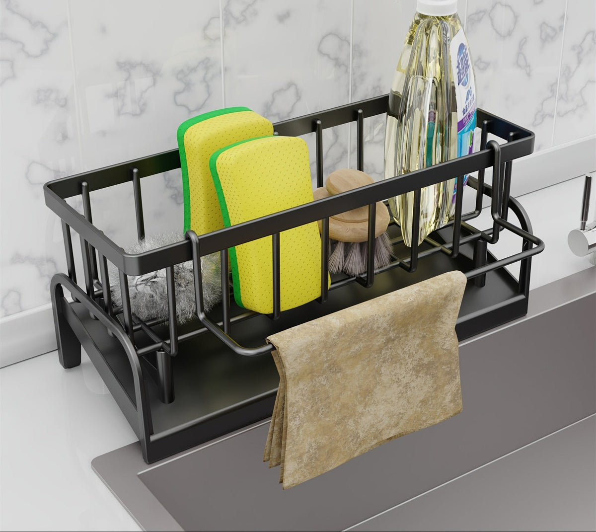1 Conjunto de Pano de Louça de Plástico Versátil e Suporte de Esponja - Compacto, Robusto, Fácil de Limpar, Projetado para Montar em Torneiras - Ideal para Organizar e Armazenar em Cozinhas e Casas de Banho