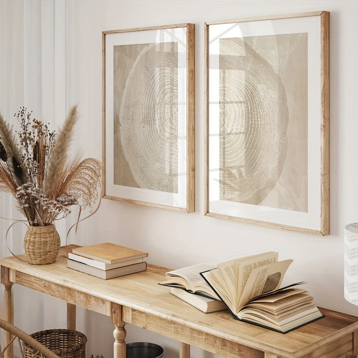 Conjunto de Impressões em Tela Abstratas Anéis de Árvore Bege