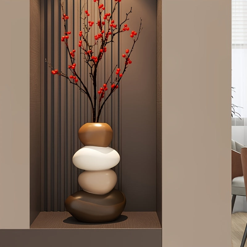 1 peça Vaso de Pedra de Resina Feito à Mão com Padrão Geométrico - Vaso da Boa Sorte, Vaso Cilíndrico Não Bebível para Ano Novo Chinês, Casamento, Decoração de Natal, Presente de Decoração Elegante para Casa, Moderno Tradicional para Centro de Mesa