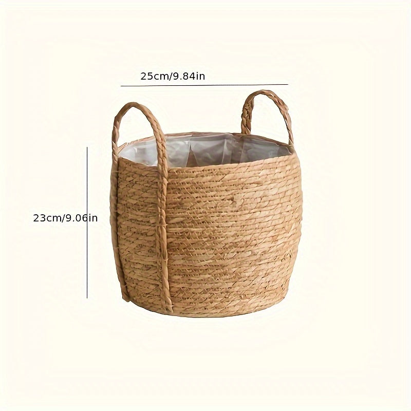 Cesto de Flores Redondo Grande em Seagrass Tecido à Mão Estilo Boho Chic - Decoração para Interior/Exterior, Perfeito para Casa & Jardim