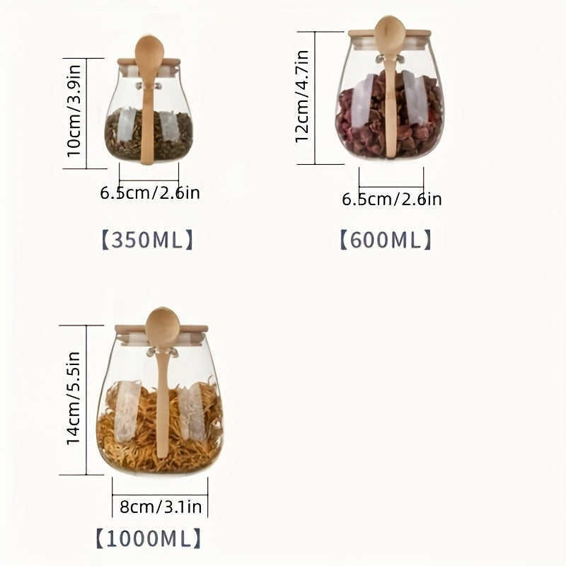 Conjunto de 2 Peças (Pote + Colher): Pote de Vidro Selado com Colher - Perfeito para Café, Açúcar, Chá, Sal e Especiarias | Organizador Ideal para Cozinha Doméstica, Restaurante e Caminhão de Comida