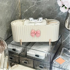 1pc Caixa de Armazenamento de Cosméticos de 3 Compartimentos, uma Bonita Caixa de Armazenamento de Pó com Palhinha em Forma de Laço, Caixa de Armazenamento com Tampa Transparente de Grande Capacidade, Adequada para Casa de Banho, Toucador, Decoração de Armazenamento, Ideal para Presentes de Aniversário, Ano Novo, Presentes de Natal e Presentes de Feriado