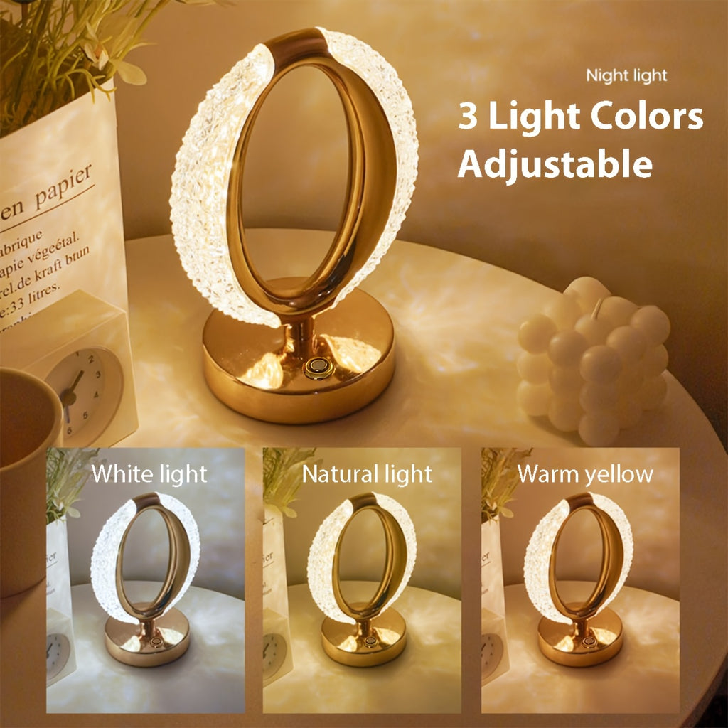 Candeeiro de Mesa Nórdico Moderno Minimalista Criativo Romântico de Cristal com Carregamento, Interruptor Tátil, Regulação Contínua de Três Cores, Adequado para Decoração de Casa de Quarto e Sala de Estar