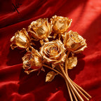 6 Rosas Douradas Artificiais, Arranjo Floral Falso Realista, Presentes para o Ano Novo, Dia dos Namorados, Dia da Mãe, Dia do Pai, Decorações para Festas de Aniversário e Convívios, Adequado para Exposição em Escritório e Jardim Exterior