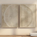 [2D Flat] Conjunto de 2 Impressões em Tela Abstratas com Anéis de Árvore em Bege, Perfeito para Decorar Quartos e Salas de Estar, Ideal Como Presentes de Natal e Ano Novo.