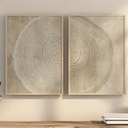 [2D Flat] Conjunto de 2 Impressões em Tela Abstratas com Anéis de Árvore em Bege, Perfeito para Decorar Quartos e Salas de Estar, Ideal Como Presentes de Natal e Ano Novo.