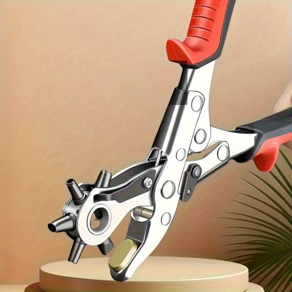 Heavy-Duty Rotary Leather Hole Punch with Ergonomic Handle And Multi-Size Punch Kit - Manual Lever Mechanism for Precise Round/Square/Rectangular/Star/Heart/Clover Holes - Suitable for Belts, Watch Bands, Leather Crafts