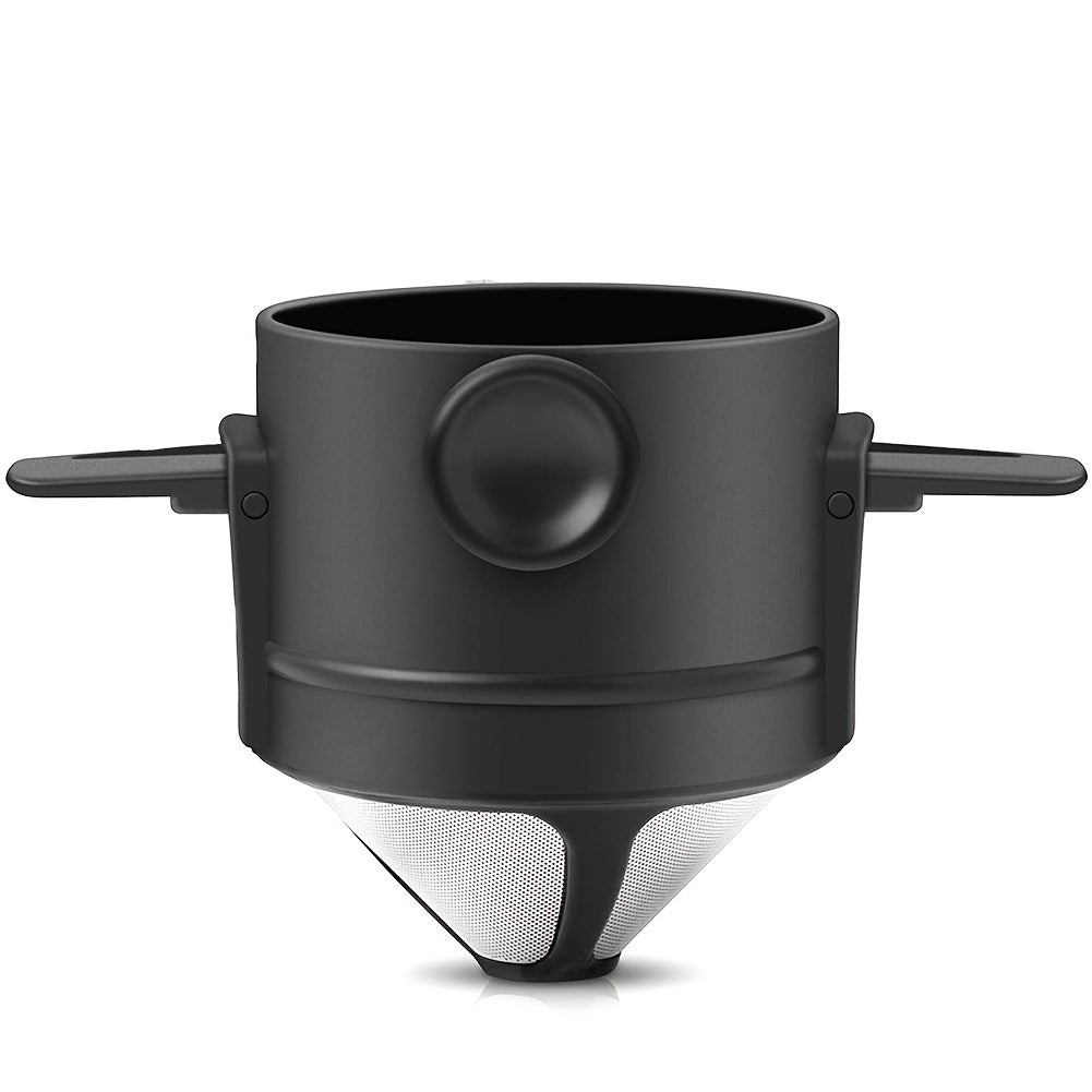 Filtro de Café Por Over Dobrável Portátil Reutilizável em Aço Inoxidável Infusor de Café e Chá Dripper Preto