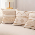 1pc Capa de Almofada Decorativa Bohemia Bordada - Design Geométrico Marroquino, 45.72x45.72 cm, Hipoalergênica para Sofá e Quarto, Fechamento com Zíper (Sem Enchimento), Tecido Texturizado Espesso, Decoração Rústica Champanhe para Sala e Quarto, Acessório para Cama ou Sofá