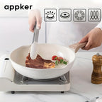 Conjunto de Cozinha de Indução em Granito Branco Appker, Coleção de Utensílios de Cozinha Incluindo Frigideira, Panela e Vaporizador