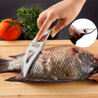 Conjunto de 4 Removedores de Escamas de Peixe e Escova em Aço Inoxidável - Ferramenta de Cozinha Robusta em Aço Inoxidável 430 com Cabo Ergonómico, Bordas Serrilhadas para Fácil e Rápido