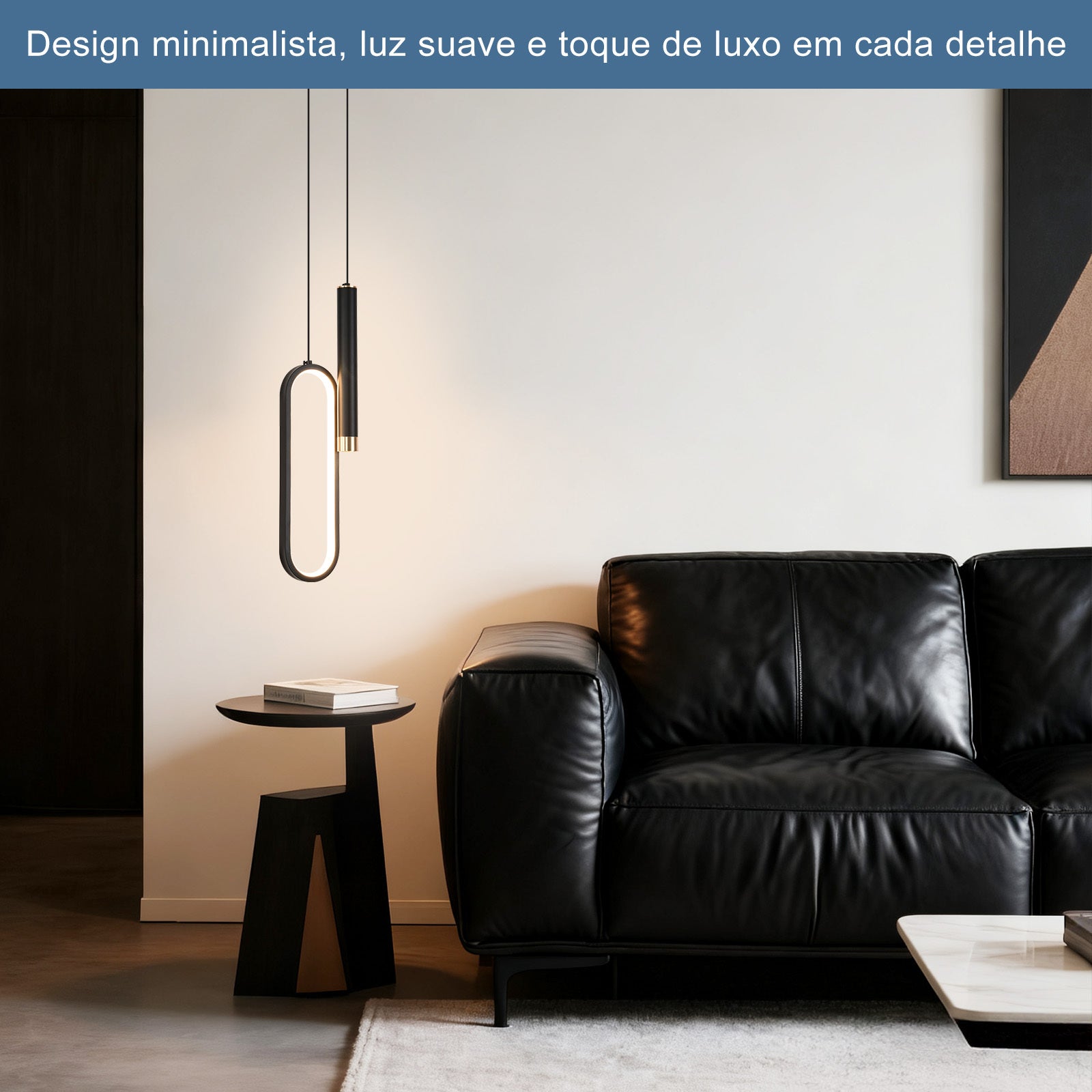Modern Oval Pendant Light, 20W Adjustable Height LED Chandelier, 3-in-1 Dimmable LED with 100cm Adjustable Cord for Living Room, Bedroom, and Kitchen, Black