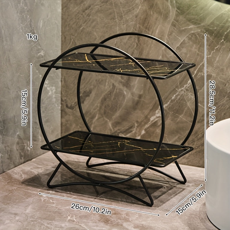 Organizador de banheiro de duas camadas DONGZHANGGUI com base elegante de orelha de gato - Prateleiras de metal elegantes para cosméticos, cuidados de pele e perfumes - Acabamento lacado, ideal para um banheiro moderno, organizadores e armazenamento de banheiro