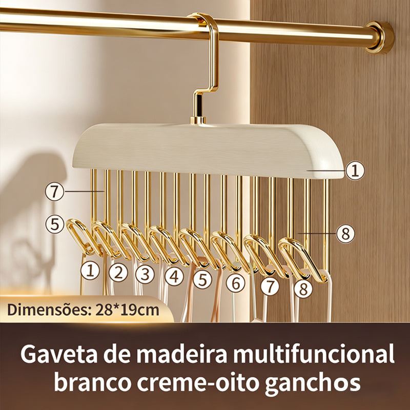 WOODEN KODI Cabinet with 8 Hooks: Multifunctional Vintage Organizer for Lingerie, Hangers, And Intimate Clothing
