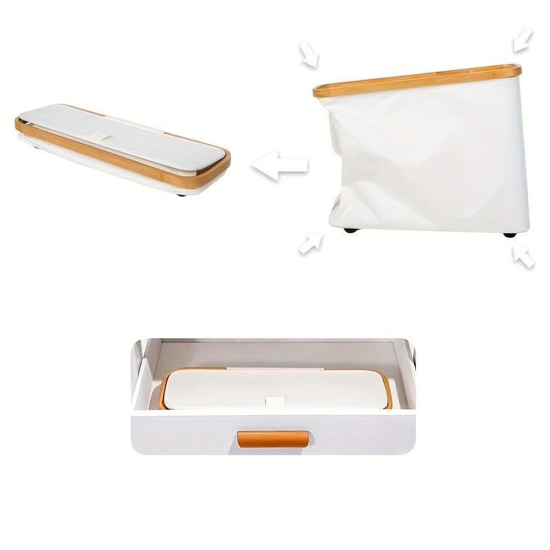 Porta-papel higiênico de bambu de grande capacidade com tampa | Organizador dobrável para banheiro, estrutura de madeira que economiza espaço com acabamento em tecido cinza, item essencial para organização moderna da casa, dispensador e organizador de papel higiênico durável