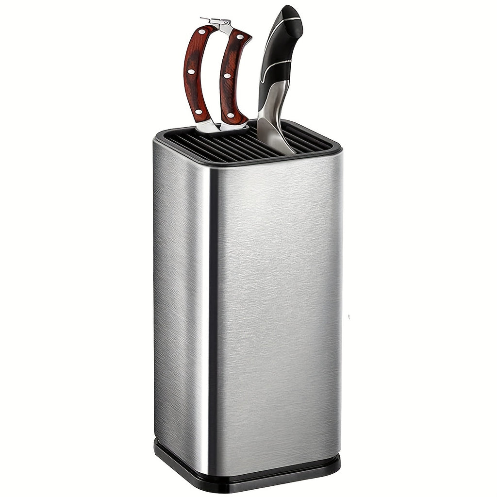 1pc Sleek Stainless Steel  Holder with Wooden Handle - Single Slot, Kitchen Rack for Knives & Cutting Boards, Durable Plastic Construction