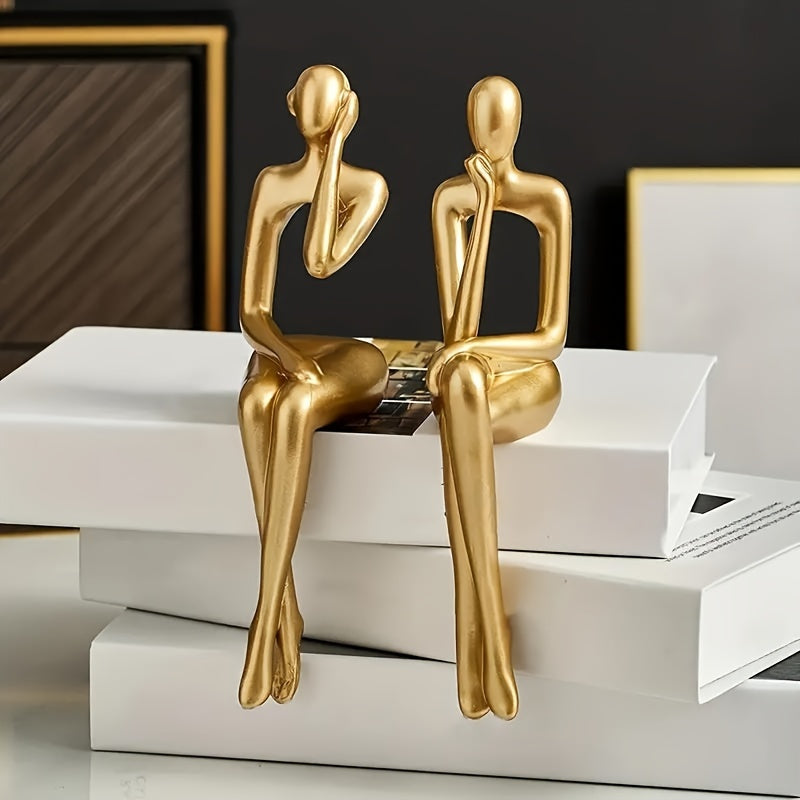 Conjunto de 3 peças, Estatueta de Resina Dourada, Arte Decorativa em Resina, Decoração de Interiores, Adições para a Casa, Decoração Temática, Ornamento de Mesa, Acento de Mesa de Varanda, Decoração de Estante de Livros e Suporte de Vinho para Escritório