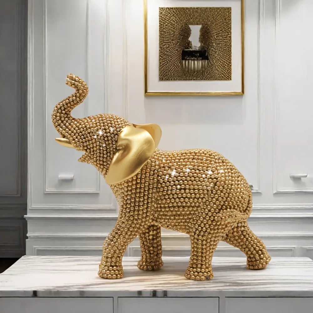 Estatueta de Elefante Dourado em Resina