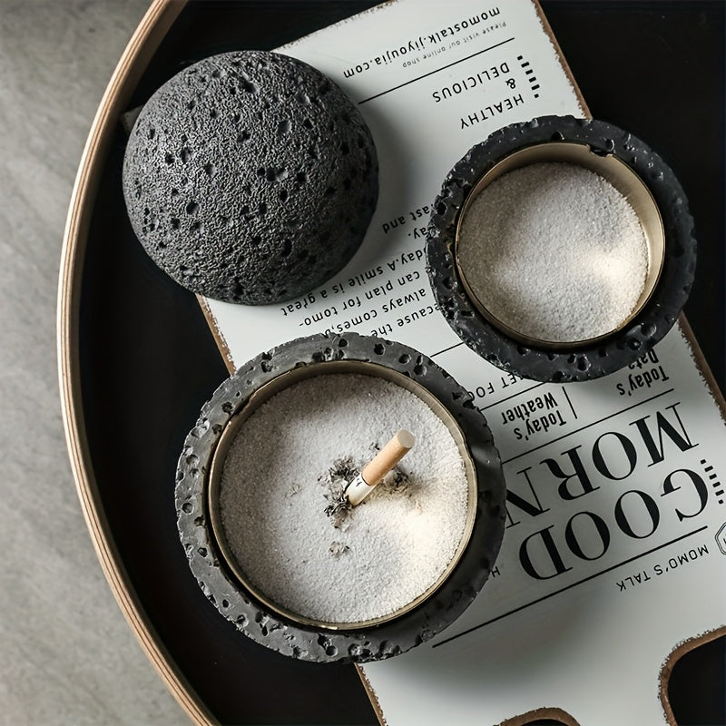 Nordic Industrial Minimalist Concrete Ashtray, Artisan-Made Natural Texture, Removable Stainless Steel Bowl & Anti-Fly Ash Lid - Easy Clean, Durable Outdoor/Indoor Decor for Living Room, Bar, Office - Ideal Father's Day, Christmas, Housewarming Gift