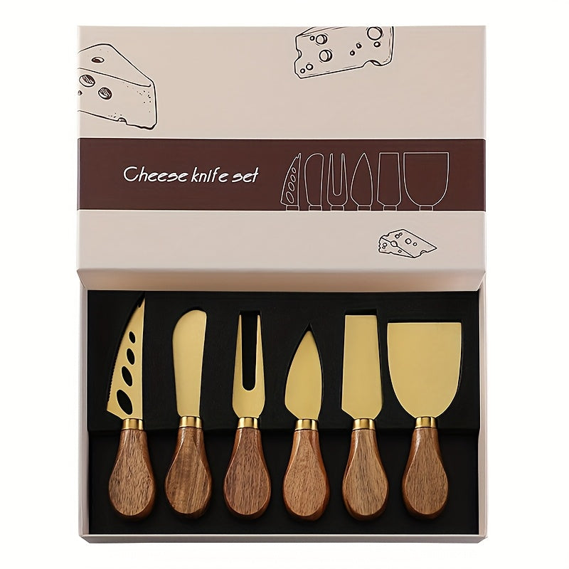 Premium Acacia Cheese Tool Set - with Western Style Acacia Handle, 410 Stainless Steel Cheese Knife, Fork, Butter Scraper, Mini Cheese Slicer Set, Baking Tools, Kitchen Supplies, Restaurant Supplies