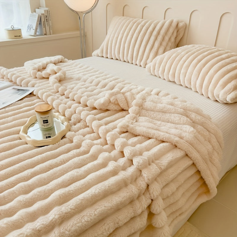 Manta Gdan Rinoceronte Luxuosa de Pele Falsa de Coelho - Adequada para Sofá, Cama, Escritório e Viagem - Manta Macia, Quente e Aconchegante Listrada, Colcha Contemporânea, Lavável à Mão, Presente Ideal de Natal e Uso em Todas as Estações (Multicolor)