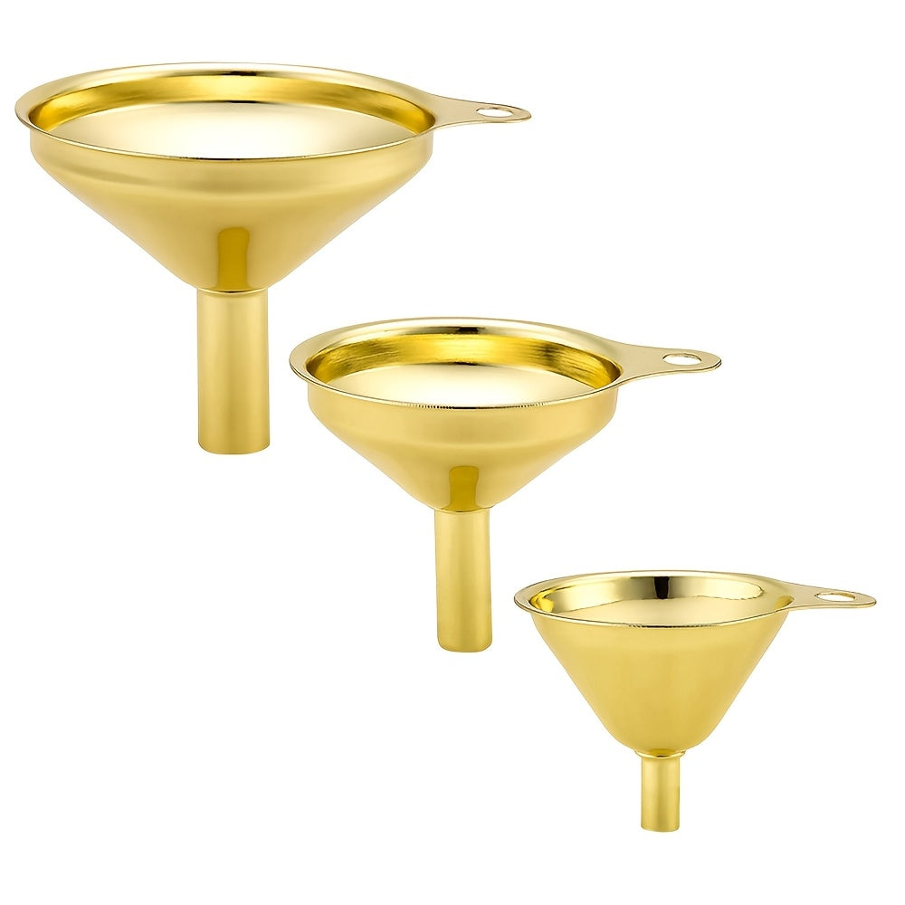 Conjunto de Funil de Aço Inoxidável Banhado a Ouro para Óleos Essenciais, Especiarias, Líquidos, Utensílios de Cozinha, Embalagem de Grau Alimentício, Funil Portátil