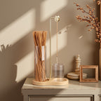 Suporte de Incenso Duplo em Madeira Maciça com Design em Forma de Copo Redondo, Equipado com um Suporte de Incenso de Cabaça, um Tubo de Incenso de Vidro e um Suporte de Incenso de Sândalo em Madeira de Borracha, Adequado para Uso no Escritório, Yoga e Meditação.