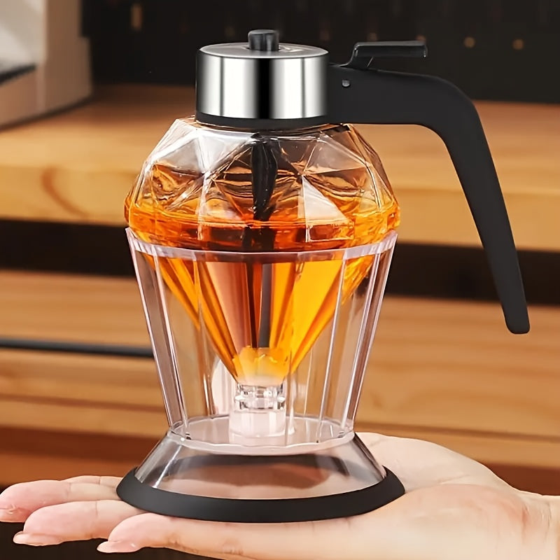 LDQ 200ml No-Drip Glass Honey Dispenser - Stylish Diamond Pattern, Black & Clear Design, Perfect for Syrup, Sauce & Honey Storage, Ideal for Kitchen & Dining Use
