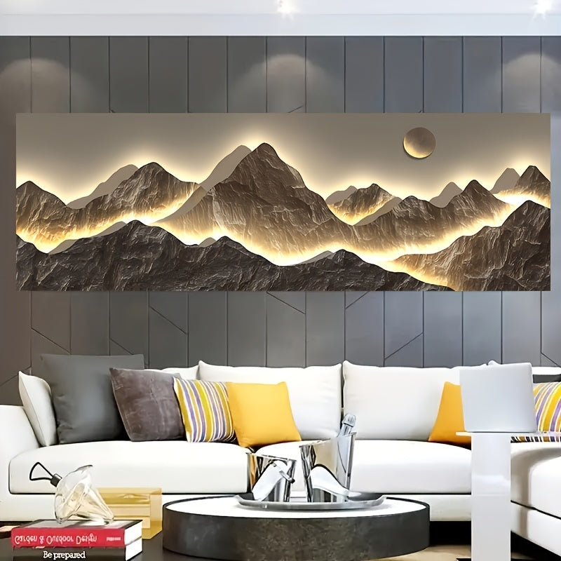 Imagem 2D Plana, Ilustração 2D, Estilo Minimalista, Arte Abstrata Moderna, Vista Montanha, Luzes Neon, Paisagem Natural, Poster Nórdico, Decoração de Casa, Sem Moldura!