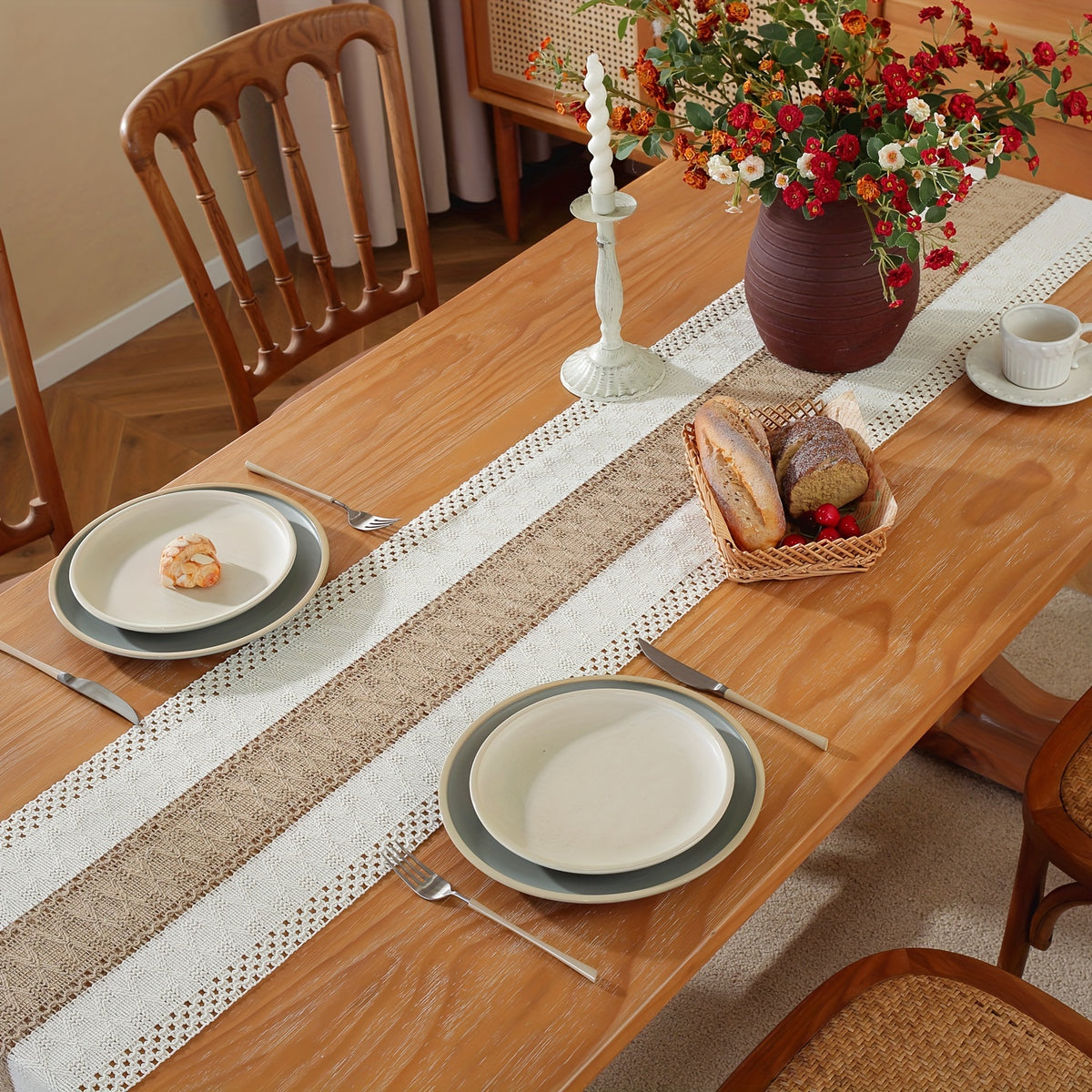 1 Caminho de Mesa Boho em Juta com Fio | Toalha de Mesa Comprida com Franjas de Borlas para Casamento, Festa, Feriado e Decoração de Jantar