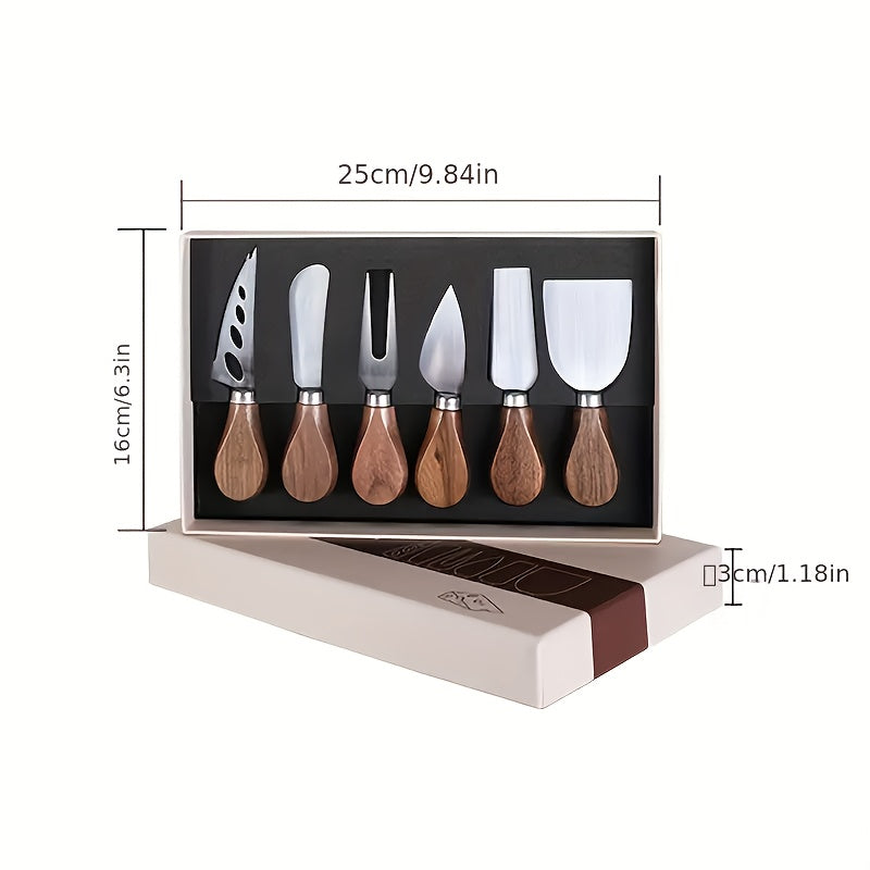 Premium Acacia Cheese Tool Set - with Western Style Acacia Handle, 410 Stainless Steel Cheese Knife, Fork, Butter Scraper, Mini Cheese Slicer Set, Baking Tools, Kitchen Supplies, Restaurant Supplies
