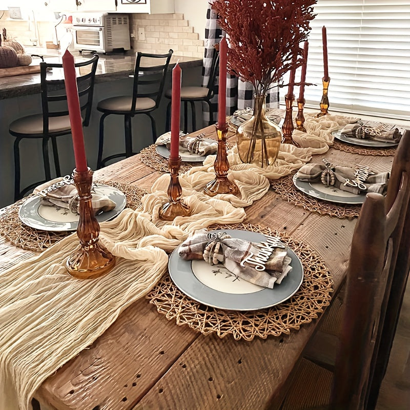 1 peça, toalha de mesa de jantar, toalha de mesa de jantar plissada Bali atmosférica, toalha de mesa de jantar elegante de cor sólida em tecido encerado, toalha de mesa de jantar de tecido para decoração de mesa de férias, decoração de casa, decoração de mesa de jantar, decoração de quarto