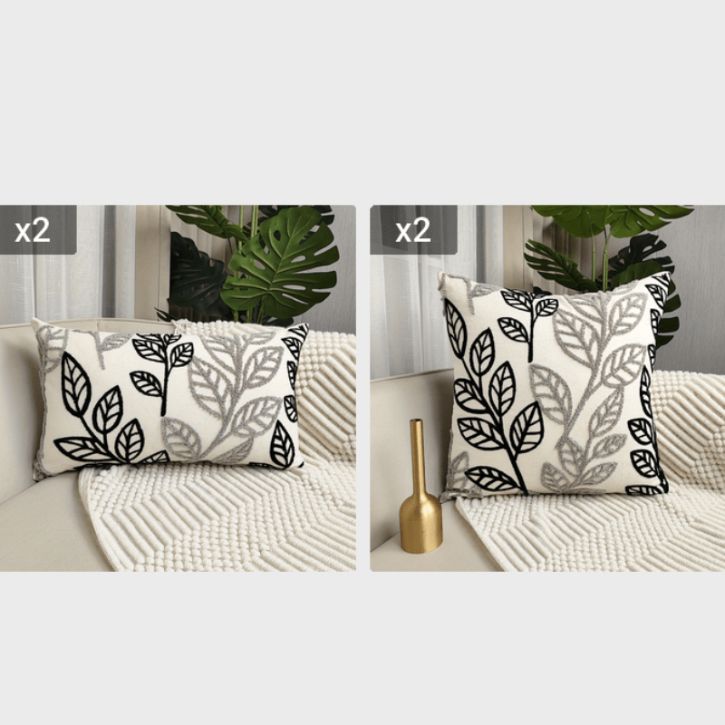 Capa de almofada de lançamento com bordado de folha para decoração de sofá, quarto e casa, sem enchimento de almofada