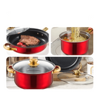 6pcs Red Stainless Steel Cookware Set, Non-stick Frying Pan, Pan, with Lid, Multi-functional, Fashionable and Durable, Suitable for Induction Cooker, Can Be Used in Kitchen, Restaurant, Outdoor Camping, Perfect Gift for Valentine's Day